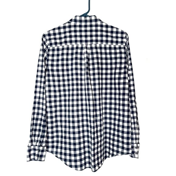 J. Crew Factory Boyfit White Navy Blue Gingham Button Down Size M - Picture 2 of 5